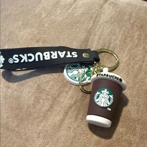 Starbucks Brown Coffee Cup Keychain with Black Lanyard